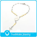 TKB-B0086 Religious jewelry rosary beads two tone 316L stainless steel charm bracelets with Virgin crucifix beads extended chain